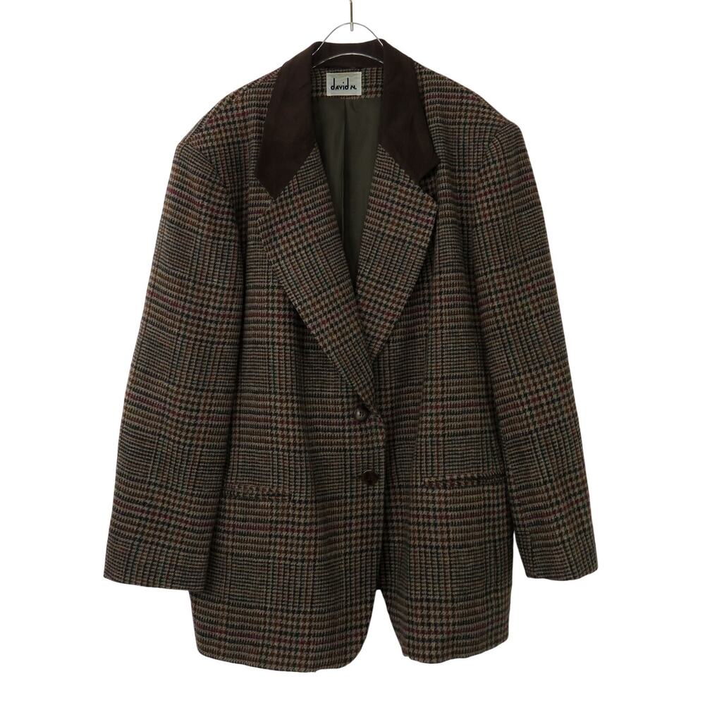 1980s Vintage David N Brown Tweed Houndstooth Wool Blazer Jacket Size 18